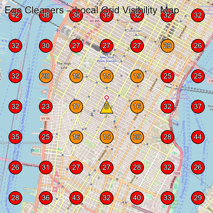 Ego Cleaners GeoGrid visibility map for Dry Cleaner in New York